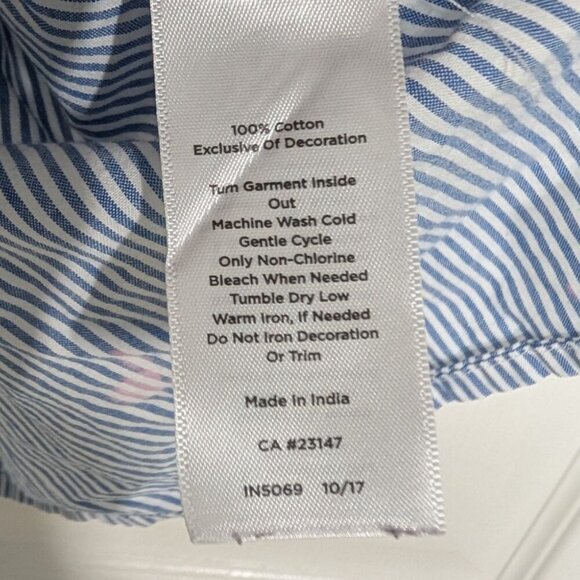 Talbots Stripe Shirt Womens Size 2X Blue 3/4 Sleeves Boho Lace Ruffle Cotton - Picture 9 of 15